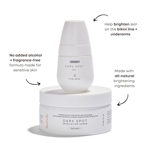 Bushbalm Ultimate Brightening Routine - Radiant Reset Exfoliating Ingrown Hair Pads, Bermuda Body Scrub and Bermuda Dark Spot Oil with TXA, AHA, and BHA for Dark Spots Ingrown Hair & Razor Bumps