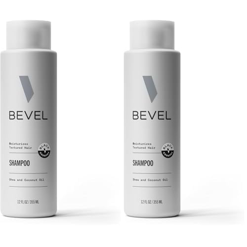 Bevel Shampoo for Men - Sulfate Free Shampoo for Textured Hair with Coconut Oil and Shea Butter, Detangles Coarse, Curly Hair, 12 Oz (Pack of 2)