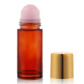 1.7oz Amber Glass Roll-On Bottles with Pink Crystal Rollerball