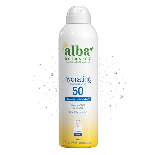 Alba Botanica Sunscreen Spray for Face and Body, Broad Spectrum SPF 50 Sunscreen, Hawaiian Coconut, Water Resistant and Biodegradable, 5 fl. oz. Bottle