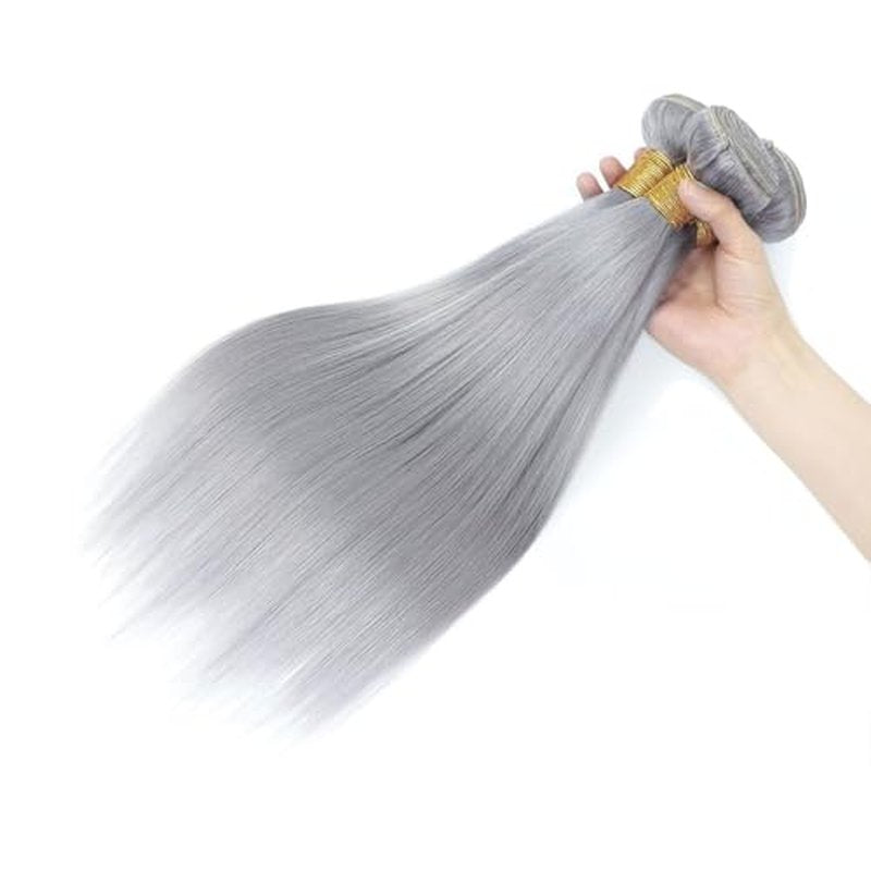 Fridnae Silver Grey Straight Human Hair Bundles - 22/24/26 Inch