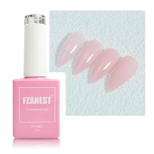 FZANEST Milky Pink Gel Nail Polish 15ml Sheer Pale Light Pink Jelly Neutral Color Gel Polish Nail Concealer Base Color Soak Off Uv LED Nail Lamp French Nail Art Gifts for Women #303