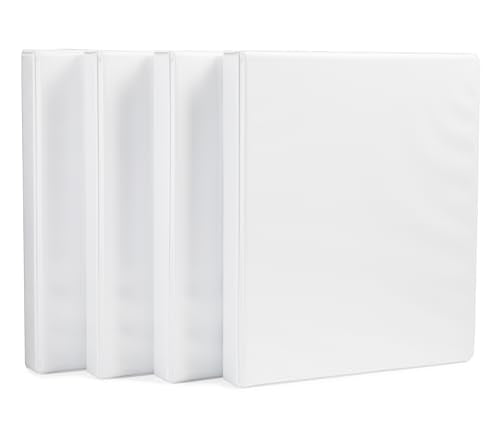 Amazon Basics 3 Ring Binder, 1" D-Ring, 4-Pack, White