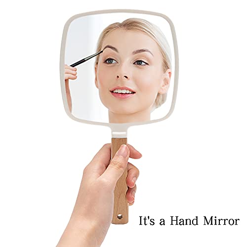 YEAKE Wood Handle Hand Mirror for Makeup - Portable Travel