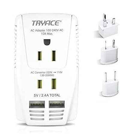 Upgraded 2000W 220V to 110V Voltage Converter Step Down Voltage for Hair Dryer,Straightener,Curling Iron,Cell Phone Power Converter with 2-Port USB and UK/AU/US/EU 10A Plug Adapter, White