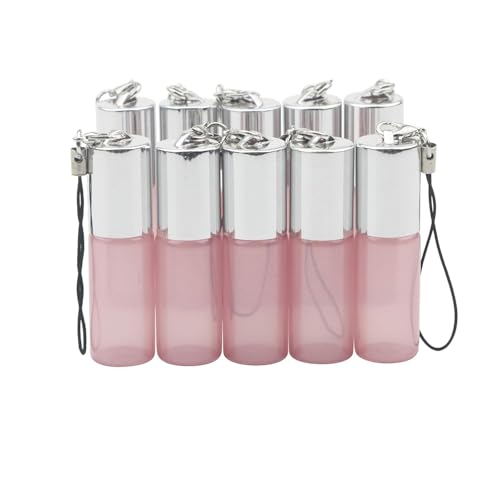 10Pcs Glass Roll-on Bottles 5ml 1/6oz Pink Pearly Roller Vials for Essential Oils Fragrance Perfume Aromatherapy Lip Balms