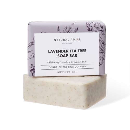 Natural Amor Lavender Tea Tree Soap Bar 7oz ? Natural Exfoliating Body Soap with Walnut Shell ? Long-Lasting Triple Milled Moisturizing Bar for Men & Women