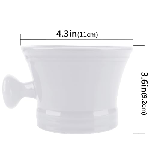 Linkidea Ceramic Shaving Mug with Knob Handle, Deep Lathering Bowl for Men, Wet Shaving Cup Compatible with Shaving Brushes, Razor Soap & Cream Holder, Grooming Accessory (White)