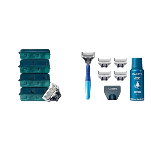 Harry's Razors for Men Bundle - 14 Count Razor Blades Refills, 5 Razor Blades, Shave Gel, Travel Cover (Ocean Blue)