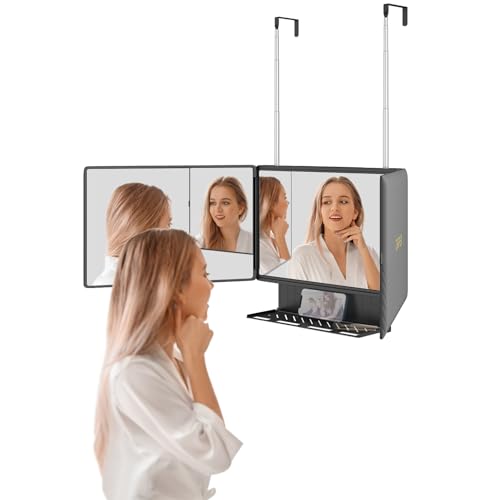 Dripex 3-Way Mirror with Storage Shelf & Height Adjustable Hooks