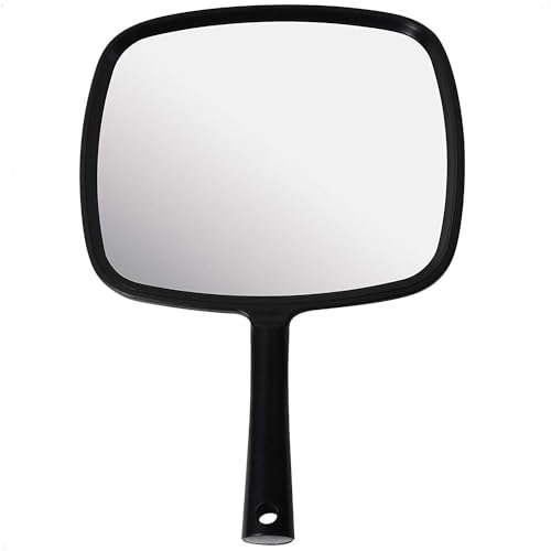 8-Inch Black Hand Mirror for Makeup with Ergonomic Handle - Portable & Durable