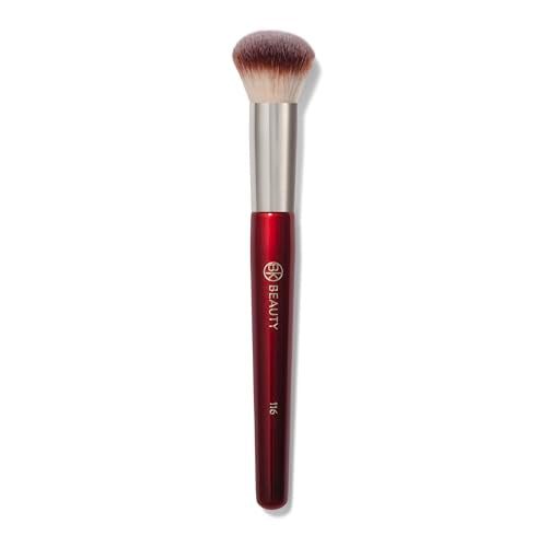 BK BEAUTY 116 SMALL ROUND COMPLEXION BRUSH ? Compact Round Makeup Brush for Precise Blending of Cream Blush, Contour, Bronzer & Foundation, Vegan Bristles