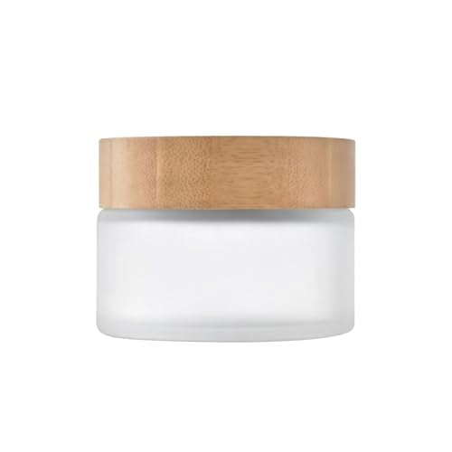 QUUPY 100ml Frosted Glass Refillable Cream Jar with Bamboo Lid Travel Container