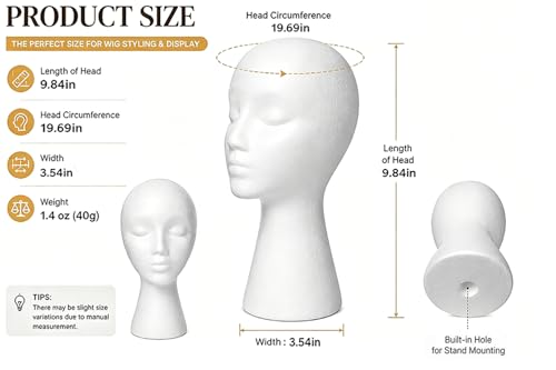Female Styrofoam Mannequin Head Model - Wig/Hat Display Stand Art