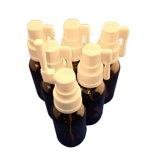Snoot! Amber Glass 30ml (1oz) Bottle with Oral/Throat/Ear Sprayers for Colloidal Silver and Essential Oil - Empty 6-Pack