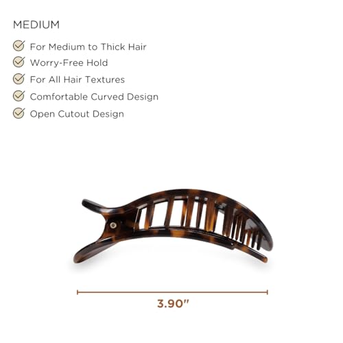TELETIES Medium Flat Round Hair Clip - Bendable Teeth, Comfortable Design