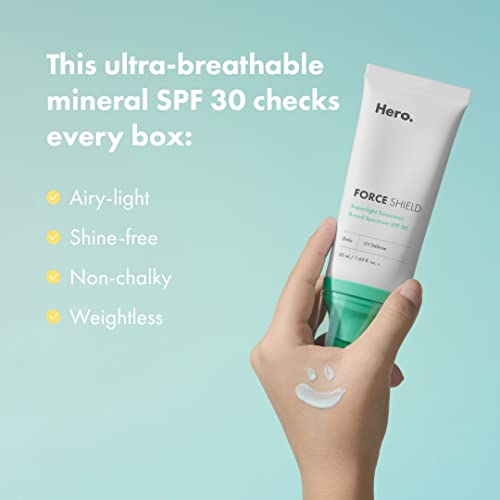Hero Cosmetics Force Shield Superlight Sunscreen SPF 30 - Everyday Lightweight Sunscreen for Face & Acne-Prone Skin with Zinc Oxide - Fragrance Free 50 ml (Pack of 2)