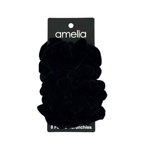 Amelia Beauty, Tan Velvet Scrunchies, Medium 3.5in, Gentle on Hair, Strong Hold, No Snag, No Dents or Creases. 8 Pack