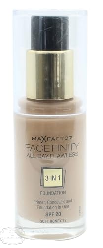 Max Factor Face-Finity All Day Flawless 3 In 1 SPF 20 Foundation Makeup for Women, No. 77 Soft Honey, 30ml