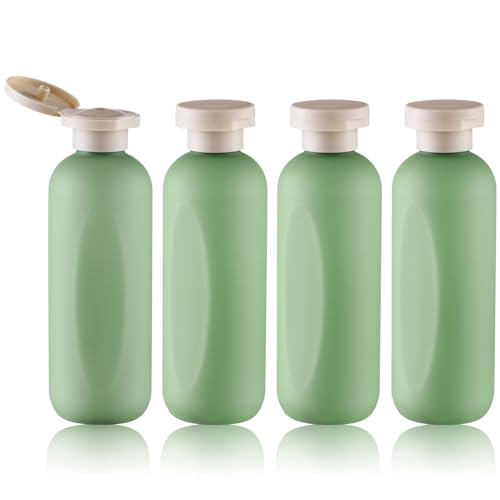 Owlyee 200ml (6.7oz) Refillable Shampoo Bottles 4 Pack with Green Flip Cap