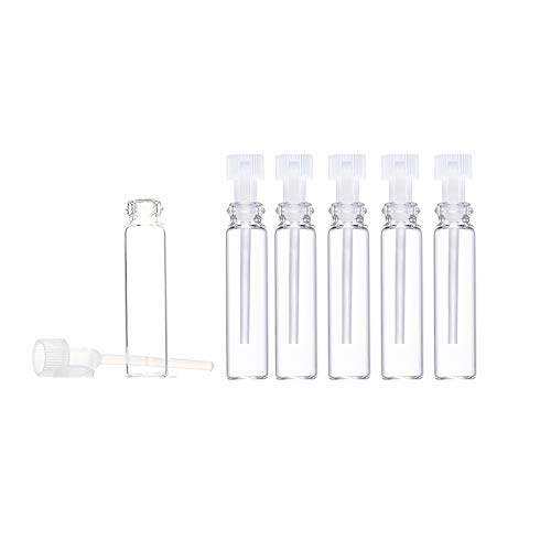 Glass Perfume Sample Bottles 1ml, 100 Pack with Droppers