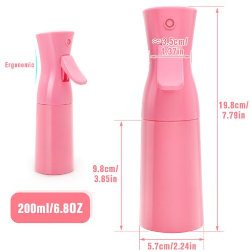 200ml Fine Mist Spray Bottle, Refillable Continuous Sprayer (Pink, 2-Pack)