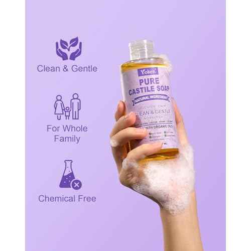 Pure Castile Soap Liquid Lavender 8 OZ, Made with Certified Organic Oils, Gentle Lavender Soap for Hands & Body Wash, Face, Dishes, Laundry & More - Vegan & Natural Ingredients Cleanser