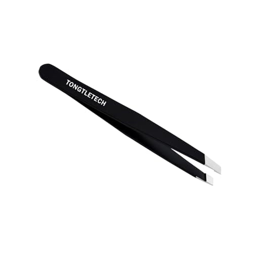 TONGTLETECH Black Stainless Steel Eyebrow Tweezers - Precision Slant Tip for Facial Hair Removal