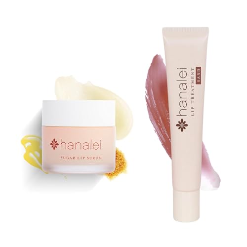 Hanalei Sugar Lip Scrub and Lip Treatment (Sand) Bundle, Made with Raw Cane Sugar and Real Hawaiian Kukui Nut Oil (Cruelty free, Paraben free)