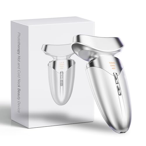 Red Light Beauty Device for Face and Neck, Based on High-end Red and Blue LED Light, Facial Cold and Hot, Vibration Technology, 3 Color Led Face and Neck Beauty Device for Home Use, Pearly White