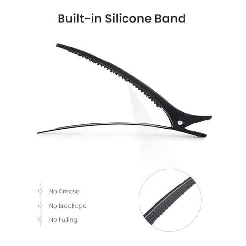 AIMIKE Extended Sectioning Hair Clips w/Built-in Silicone Band, 4.8" No-Crease Non-Slip Hair Styling Clips for Thick, Long Hair ? Blow Drying,Hair Rollers, Rust-Free ?6 Pack, Black Duckbill Clips