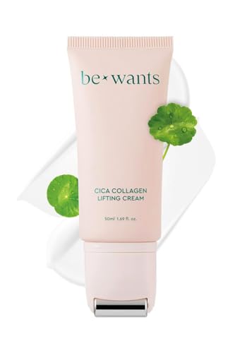 BE+WANTS Bewants Neck Lifting & Firming Cream with Centella Asiatica | Vegan Hyaluronic Acid | Neck Firming Cream Tightening Lifting Sagging Skin with Gua Sha Roller | Korean Skincare | 1.7 fl oz