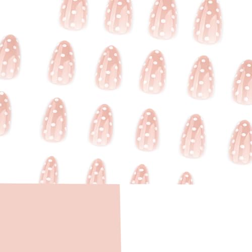 HPYFOI Style-6 Short Almond Press On Nails with Polka Dots, Medium, 30pcs