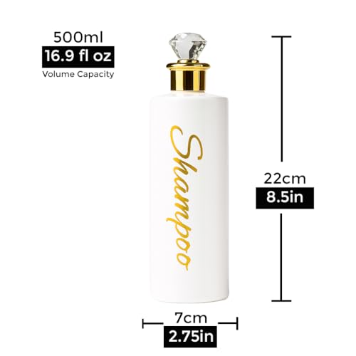 Shampoo and Conditioner Dispenser - Essentials Toiletry Bottles - Shower Refillable Shampoo and Body Wash Soap Pump Bottle ? 3X 16oz Containers - White Diamond Round