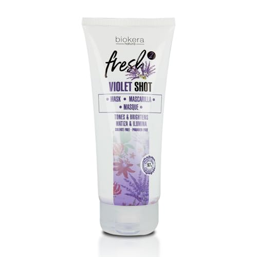 SALERM - Purple Mask - Biokera Fresh Violet Shot Mask - 200 ml - For Blonde, Gray, Highlighted, or Bleached Hair - Helps Neutralize Yellow Tones - Enhances Shine