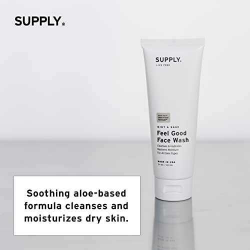Supply Mens Face Wash - Plant-Based Face Wash Men's Cleanser with Aloe, Tea Tree & Mint - Gently Hydrates, Refreshes & Removes Impurities - Natural Skincare, 3.4 fl oz