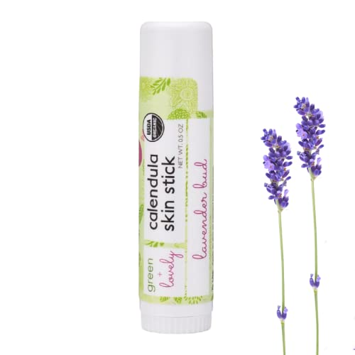 Green + Lovely Calendula Skin Stick Organic Lotion Sticks Moisturizing Balm Ointment Salve Multipurpose Hand Cream Body Bar, 0.5 oz, Lavender Bud (1 Tube)