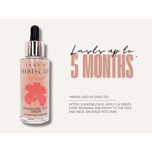 JENCO Skincare Hibiscus Hyaluronic Acid Serum, Ceramides Complex, Hydrating & Plumping, Fragrance-Free, Multi-Weight HA, Lightweight Formula For Face