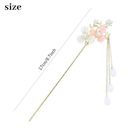 inSowni 8 Pieces Retro Vintage Asian Japanese Chinese Hanfu Gold Metal Flower Hair Sticks with Pearl Pendants Fishtail Lotus Butterfly Long Hair Pins Forks Chopsticks Bun Updo Holders for Women Girls