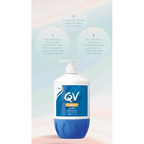 QV Cream with 10% Glycerin (1050g) Rich Protective Moisturiser for Sensitive, Dry Skin, Fragrance Free, Noncomedogenic Body Cream, Hydrating Skin Care for Eczema, Psoriasis, Dermatitis, Pump Bottle