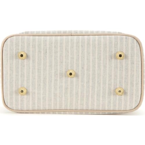 SoYoung Beauty Poche - Cosmetic Bag & Makeup Organizer for Travel, Three-Tiered, Linen/Cotton Exterior, Removable Tray, Machine Washable - Sand & Stone Beach Stripe