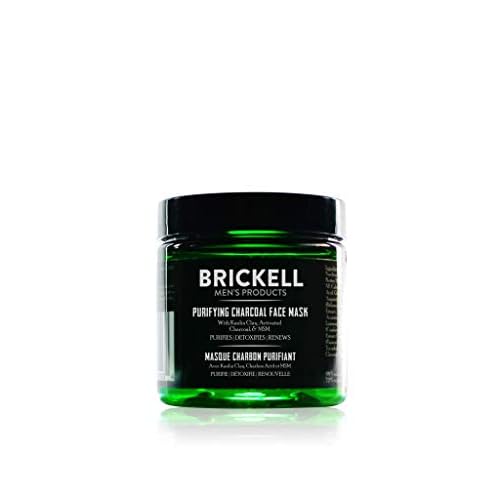 Brickell Men's Purifying Charcoal Face Mask Skin Care Product, Natural and Organic Activated Charcoal Facial Mask With Detoxifying Kaolin Clay, 4 Ounce, Unscented