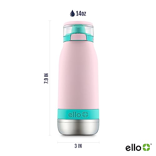 Ello Emma 14oz Vacuum Insulated Stainless Steel Kids Water Bottle with Straw and Built-in Carrying Handle and Leak-Proof Locking Lid for School Backpack, Lunchbox and Outdoor Sports, Cotton Candy