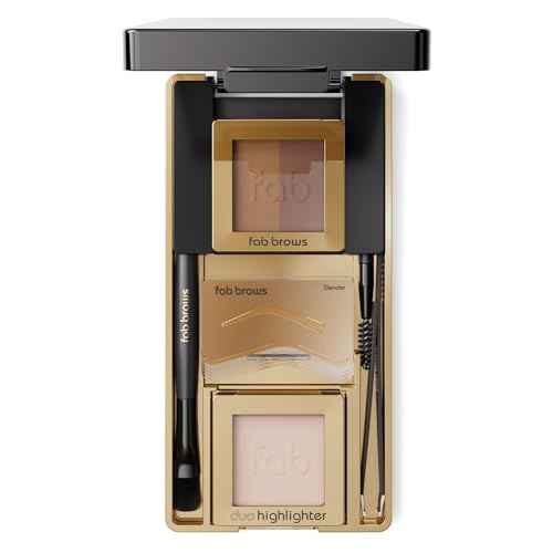 Fab Brows LUX Duo Stencil Eyebrow Kit - The Ultimate Brow Stencil Kit with Duo Brow Powder, Highlighter Powder, Stencil Shapes, Eyebrow Tools & Mirror - Eyebrow Stencil Kit Makeup - Light Brown/Medium
