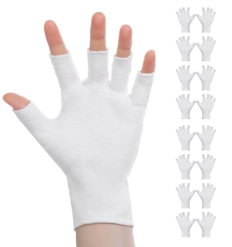 Fingerless Cotton Eczema Gloves for Dry Hands & Overnight Care - 4 Pairs