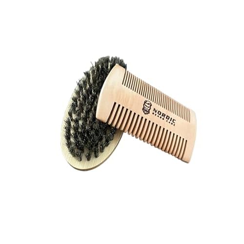 Generic Nordic Beard Care: Boar Bristle Brush and Pearwood Comb kit