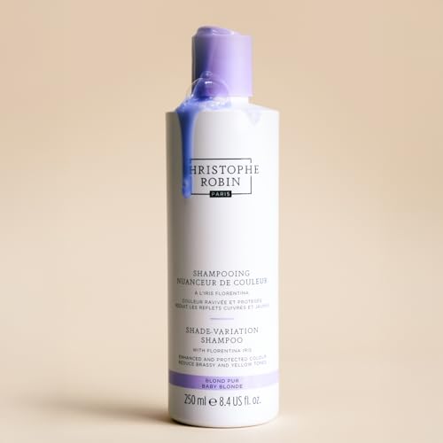 Christophe Robin Shade Variation Baby Blonde Toning Purple Shampoo with Florentina Iris, Neutralizes Brassy, Yellow Tones for Blonde, Bleached, Silver, Highlighted Hair 250ml