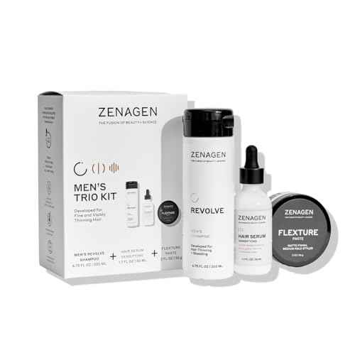 ZENAGEN Revolve Men's Trio Kit for Fine & Visibly Thinning Hair | Shampoo + Densifying Serum + Flexture Paste, Plant-Based 1 ea