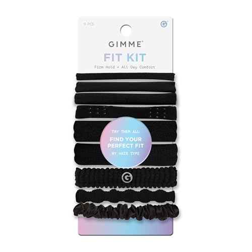 Gimme Beauty Fit Kit - Sample Pack with 5 Different Band Sizes - No-Snag, Gentle Ties for All Hair Types - Trendy Accessories for Thick or Thin Hair - Black