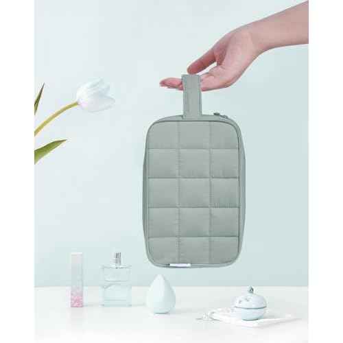 Narwey Puffy Travel Toiletry Bag for Traveling Women Girl, Travel Bag for Toiletries, Cute Travel Makeup Bag Organizer, Quilted Cosmetic Bag Make Up Skincare Medicine Bags